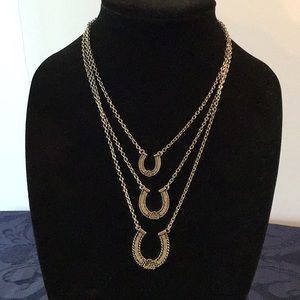 Gorgeous Silver Plated Three Horseshoes with precious stones Necklace.
